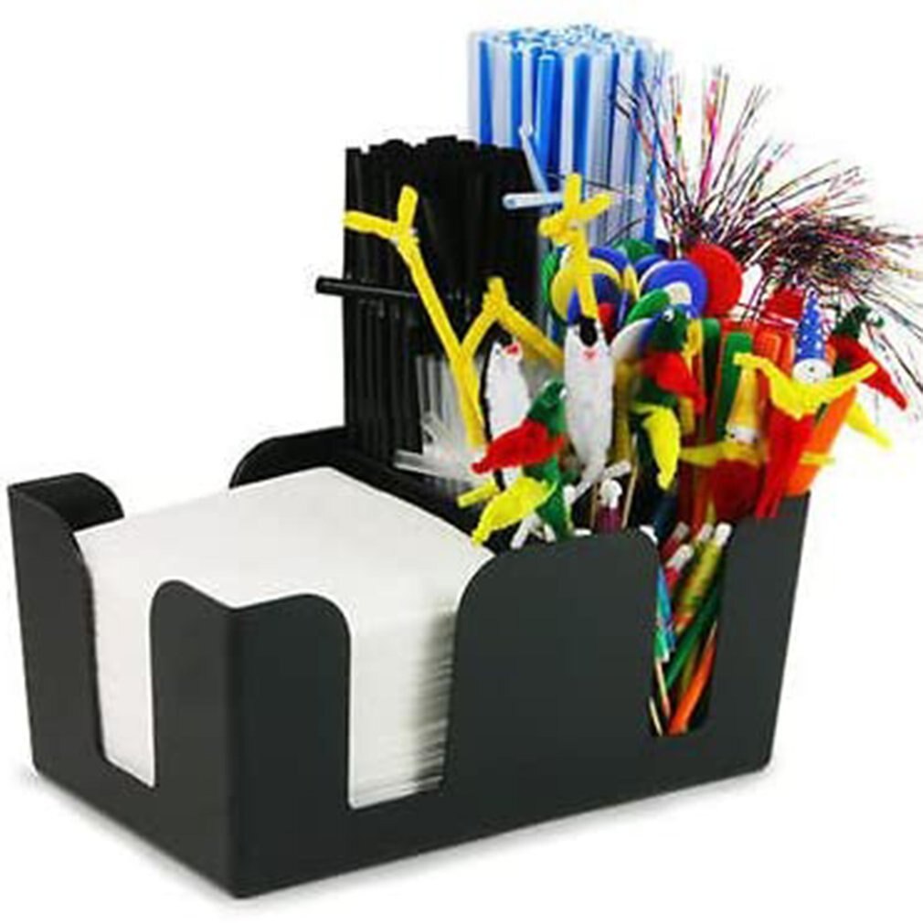 Bar Plastic Bar Condiment Aide Storage Napkin And Straw Holder Black Durable Storage Box Organizer Tissue Box Office Home Decor