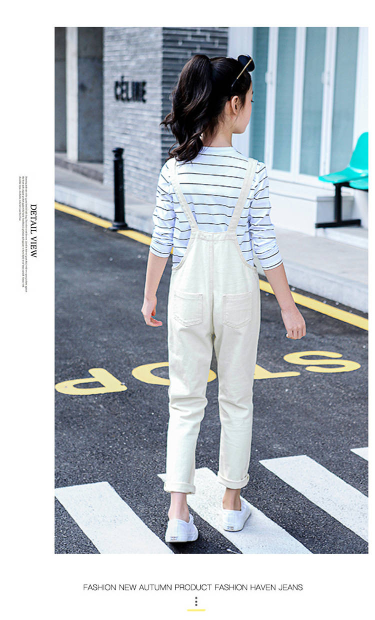 Barn barnkläder jumpsuit overall lekdräkt för tonåringar flickor beige vita byxor 5 6 8 9 10 13 14 år gamla