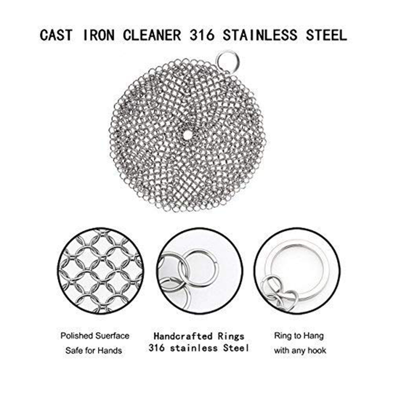 Cast Iron Cleaner 2 Pack- More Efficient Stainless Steel Chainmail Scrubber For Cast Iron Pan Pre-Seasoned Pan Dutch Ovens Waf