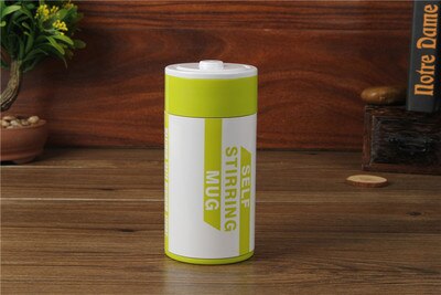 Tasse à remuer automatique à café | directe, forme de batterie créative, gobelets à lait, aimant remueur en acier inoxydable, électrique: green