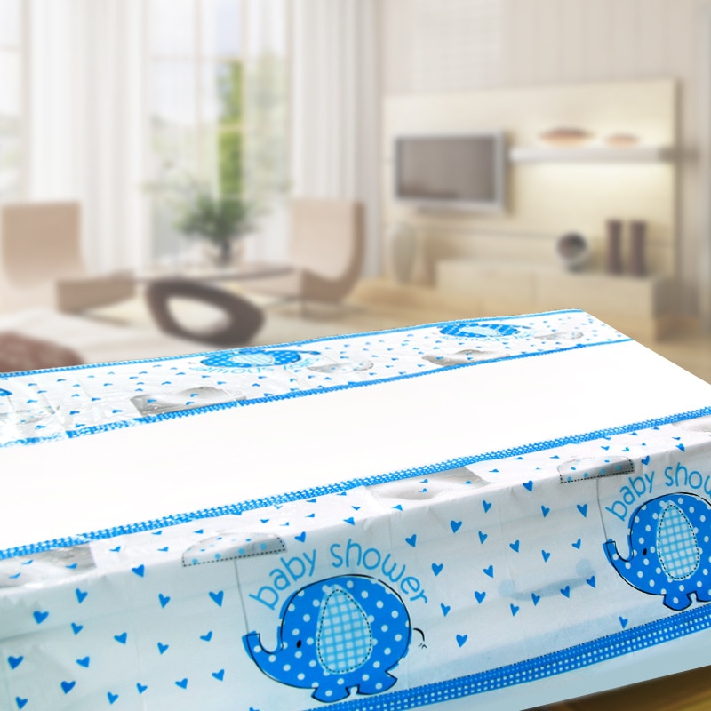 Blå babyelefant tema födelsedag dra flagga set fest dekoration leveranser layout banner duk koppar och tallrikar baby shower
