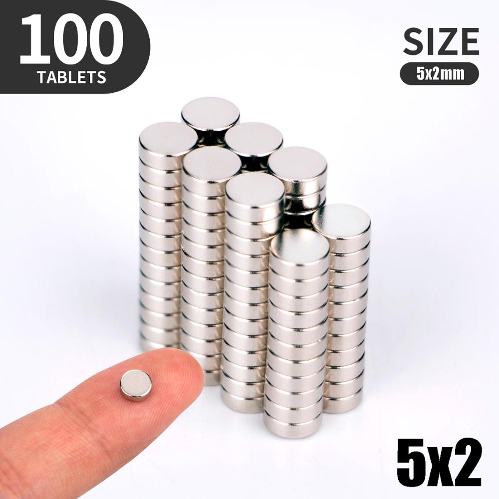 20 50 100PCS/Lot 4X2 5x2 6x1 6x2mm Magnet Small Round Magnet Strong magnets Rare Earth Neodymium Magnet: 100pcs(5x2)