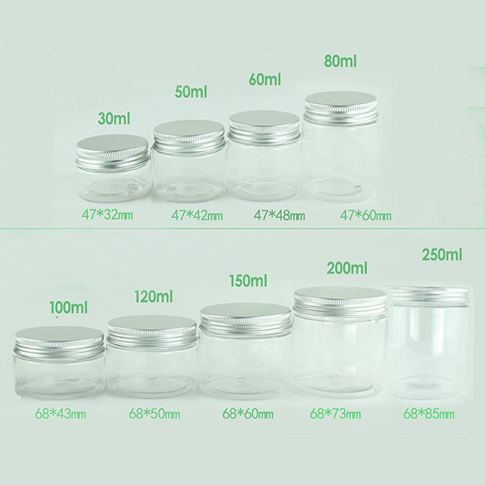 30-250ml doorzichtige opbergdozen met deksel, make-up reisfles, gezichtscrème, wax, nagel glitter, pailletten, container, klein potje