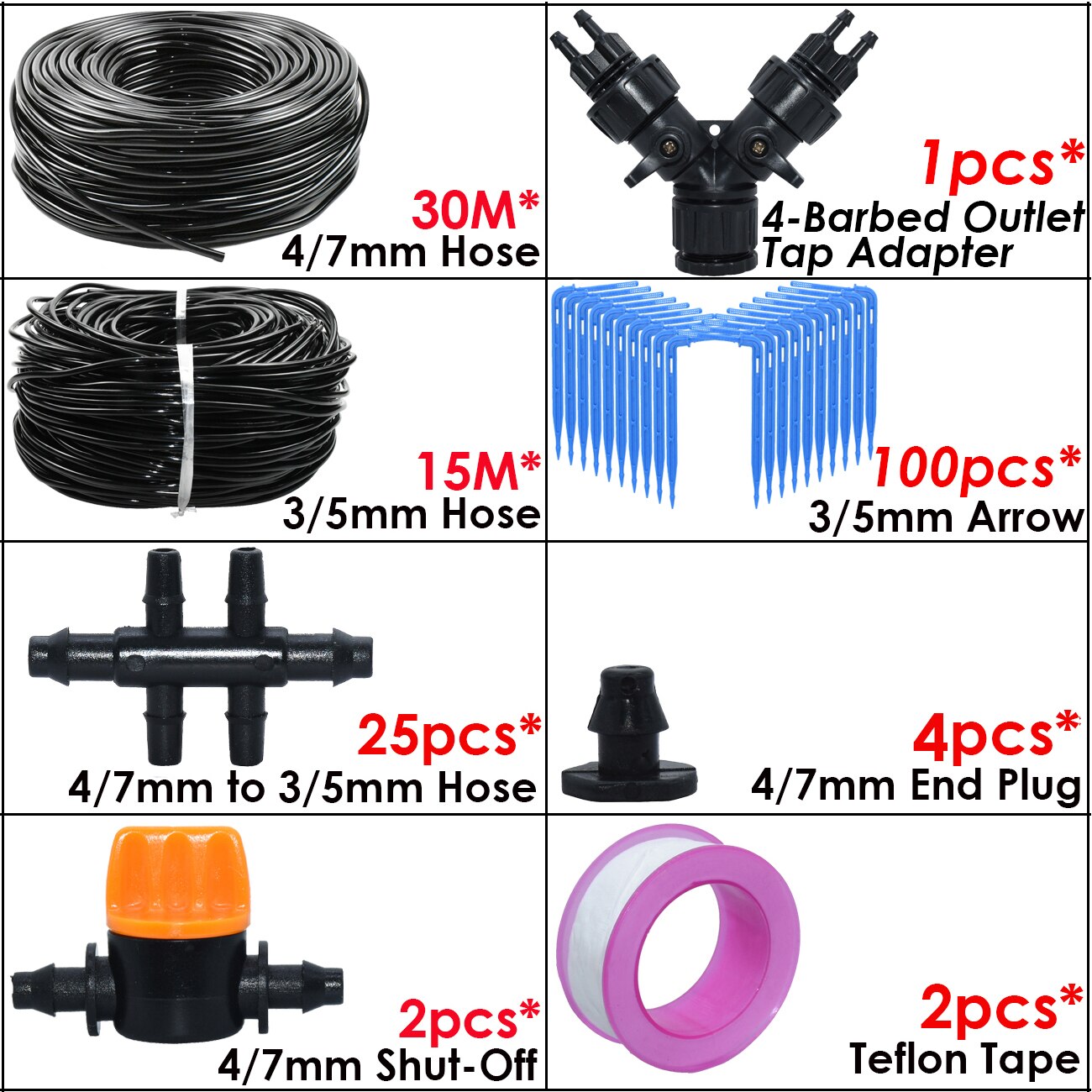 Kas Automatische Elleboog Emitter Drip Systeem 4/7 3/5Mm Slang Tuin Watering Irrigatie Kit Voor Thuis Ingemaakte plant: MULTI