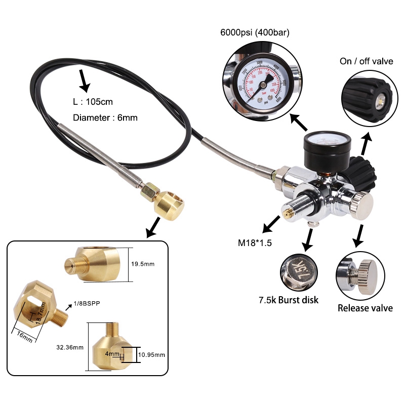 Topo!-adaptador de recarga de estação de enchimento de ar válvula de carregamento de mergulho pcp com 400bar 6000psi calibre com rosca m18x1.5