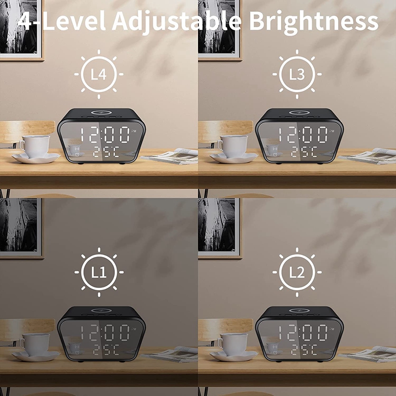 Alarm Clock with Wireless Charging - Alarm Clocks Bedside Mains Powered, 3 Alarms,LED Display with Time/Temperature/Date