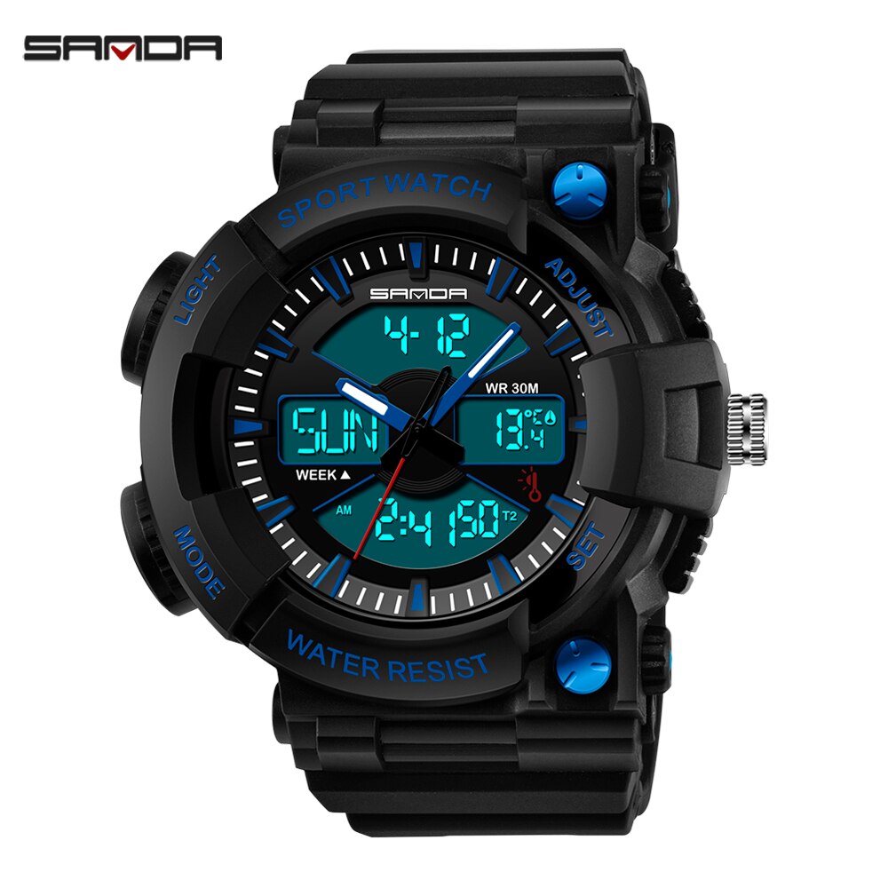 Mannen Dual Display Horloges Digtal Horloge Heren Outdoor Sport Waterdichte Led Klok Duiken Elektronische Horloges Schok Temperatuur