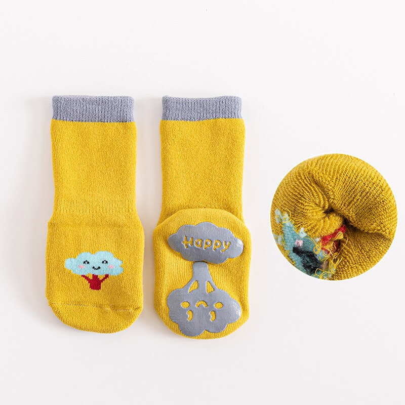 Herfst Winter Warme Dikke Baby Sok Cartoon Print Elastische Pasgeboren Meisje Jongen Vloer Sokken Leuke Soft Anti Slip Baby Peuter sok: yellow