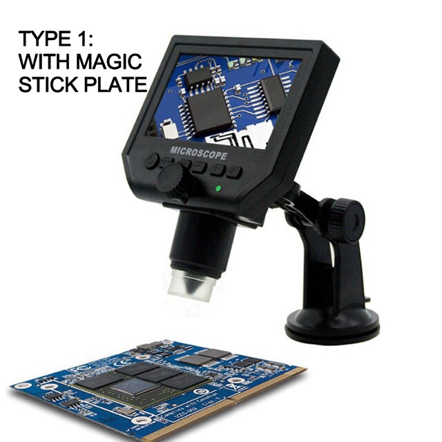 Digital Microscope for PCB Repair 600X 3.6MP USB 4.3 Inches HD LCD Video Microscope Display with Aluminum Alloy Stand: Magic Stick Plate