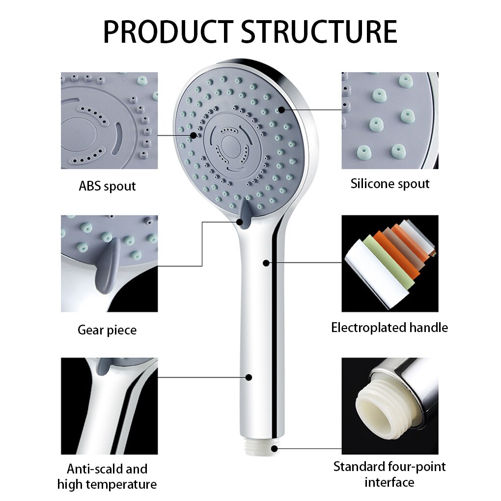 Ducha de baño ajustable, cabezal de ducha con chorro, ahorro de agua, de mano, ajustable, 5 modos, SPA, accesorios de baño