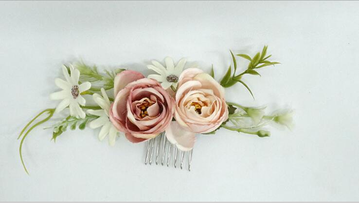 Nzuk Handgemaakte Bruiloft Haar Sieraden Bruids Haar Kam Dusty Rose Bloemen Hoofddeksel Accessoires Peigne Cheveux Mariage: 2