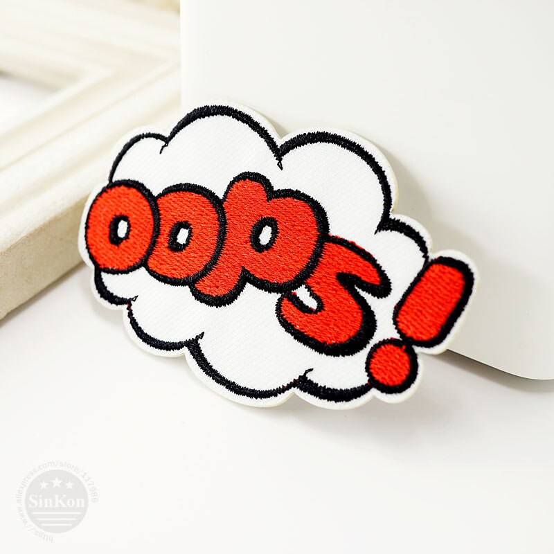 OOPS (Size: 5.3x8.3 cm) Patches Badges Iron Op Geborduurde Patch Voor Doek Cartoon Badge Patches kledingstuk Applicaties DIY Accessoire