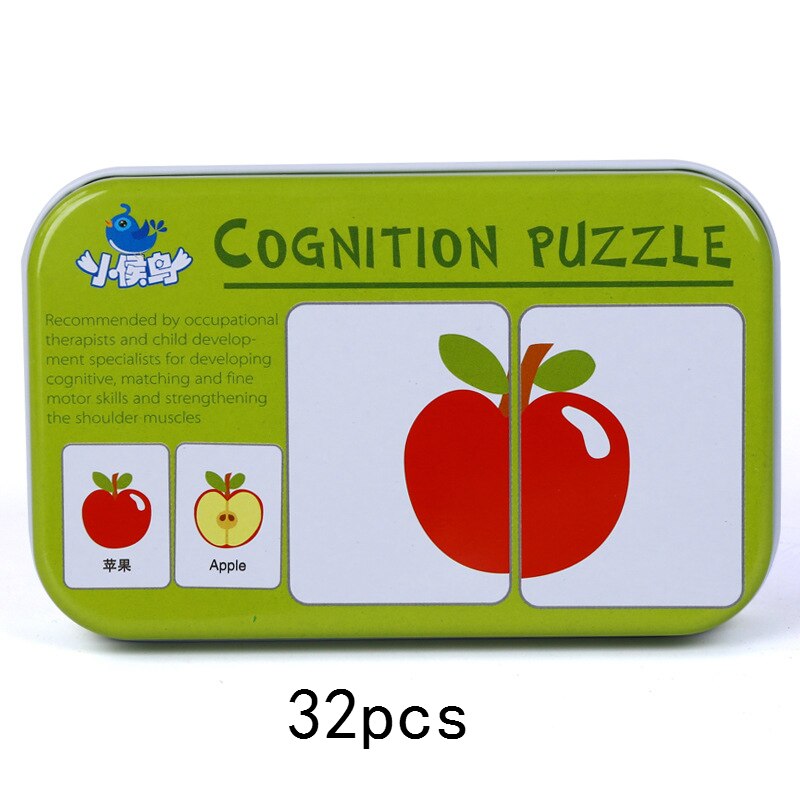 Kids Baby Cognitive Puzzle Cards Montessori Educational Toys Matching Game Cartoon Vehicle Animal Fruit English Learning Cards: Fruit