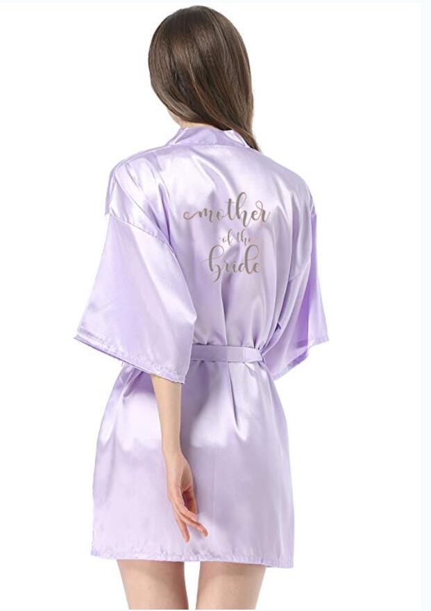 bruid bruidsmeisje gewaad met wit zwarte letters moeder zus van de bruid huwelijkscadeau badjas kimono satijnen gewaden: XL / Bruin