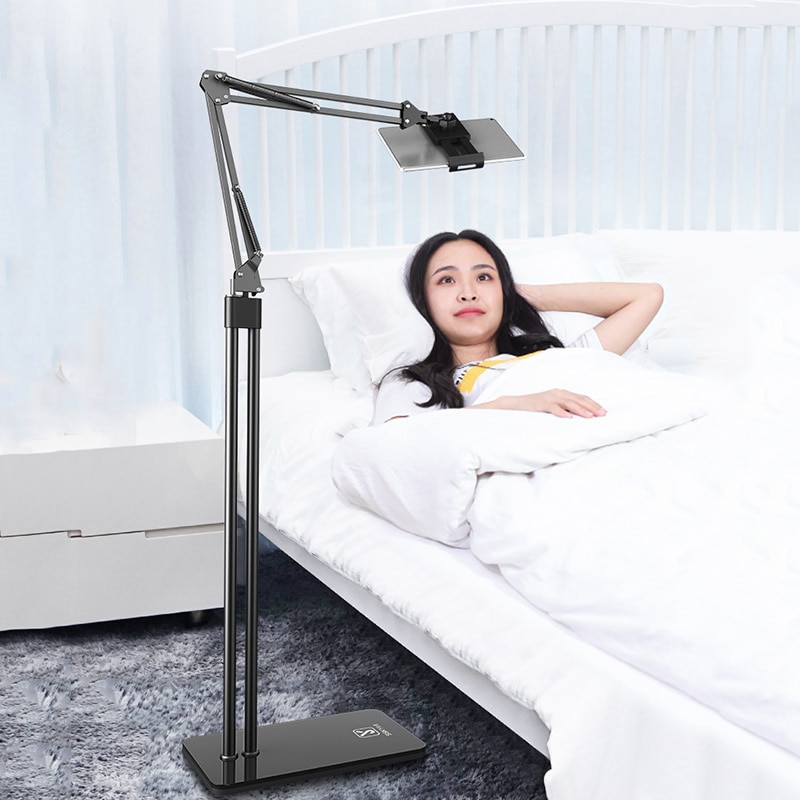 Supporto da pavimento pieghevole per Tablet da 140cm a doppio palo con braccio lungo per iPhone IPAD supporto da letto per lettino per Tablet da 5-12.9 pollici
