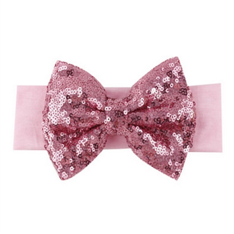 Girls Big Sequin Bow Headbands For Girls Solid Elastic Hair Bands Spring Glitter Hair Bows Hair Accessories: pink