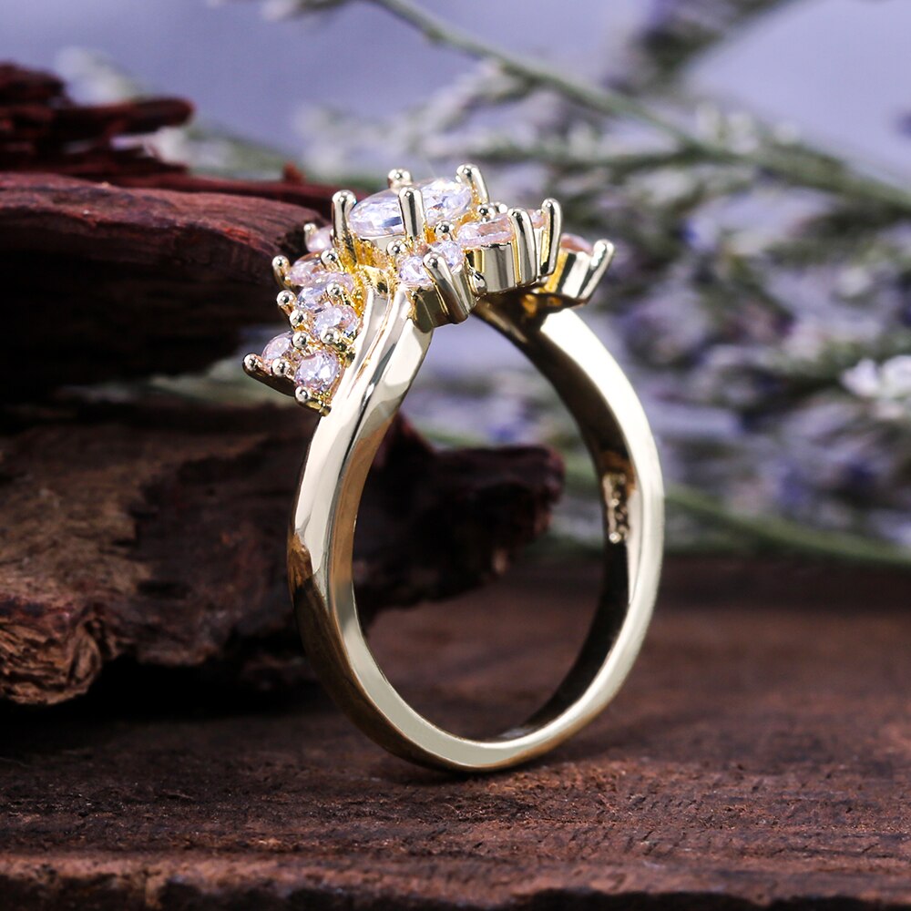 Huitan Romantic Korean Flower Ring Gold Flower Sha... – Grandado