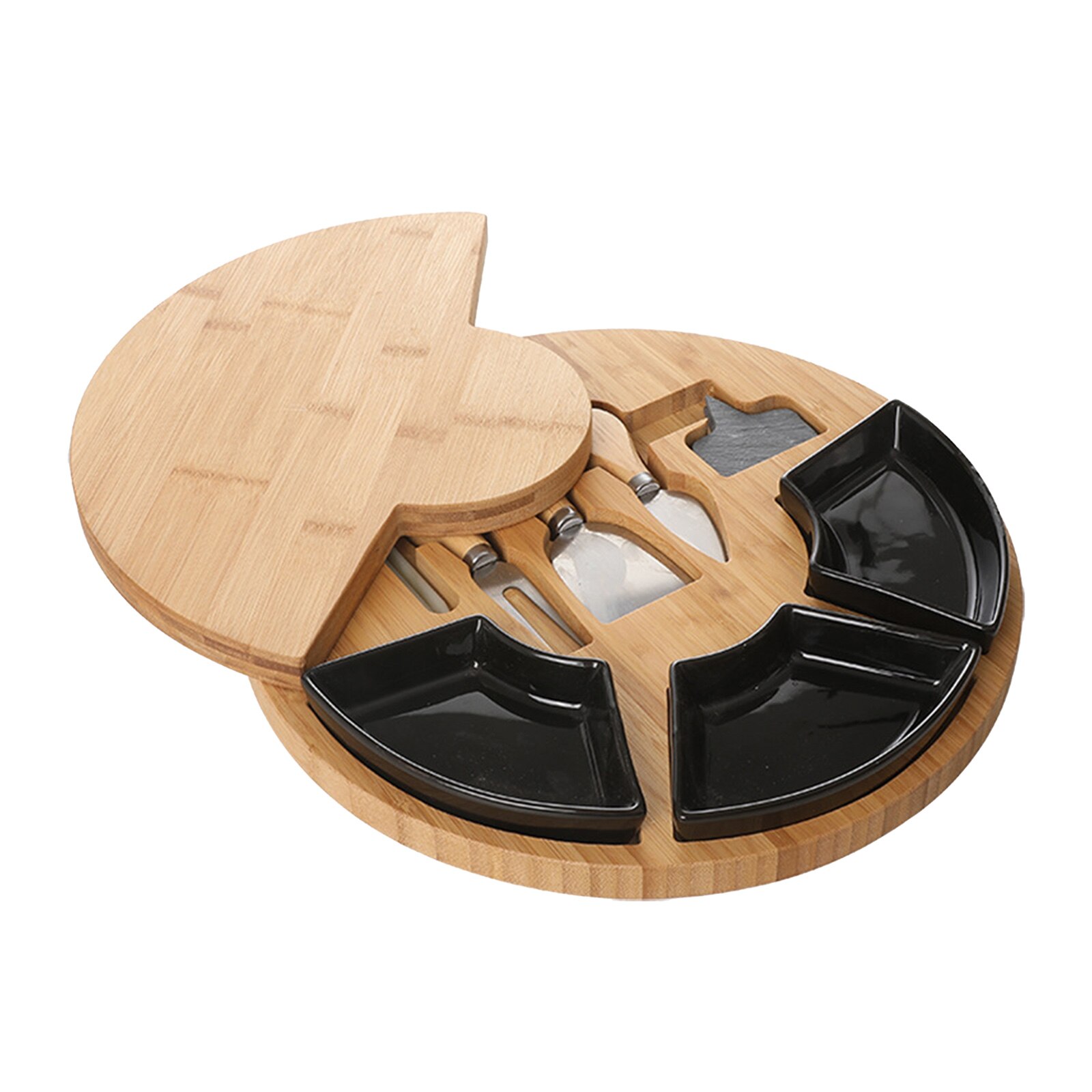 Bamboo Cheese Board Platter and Knife Set Cutting Charcuterie Platter Serving Wooden Tray for Wine Crackers Brie and Meat