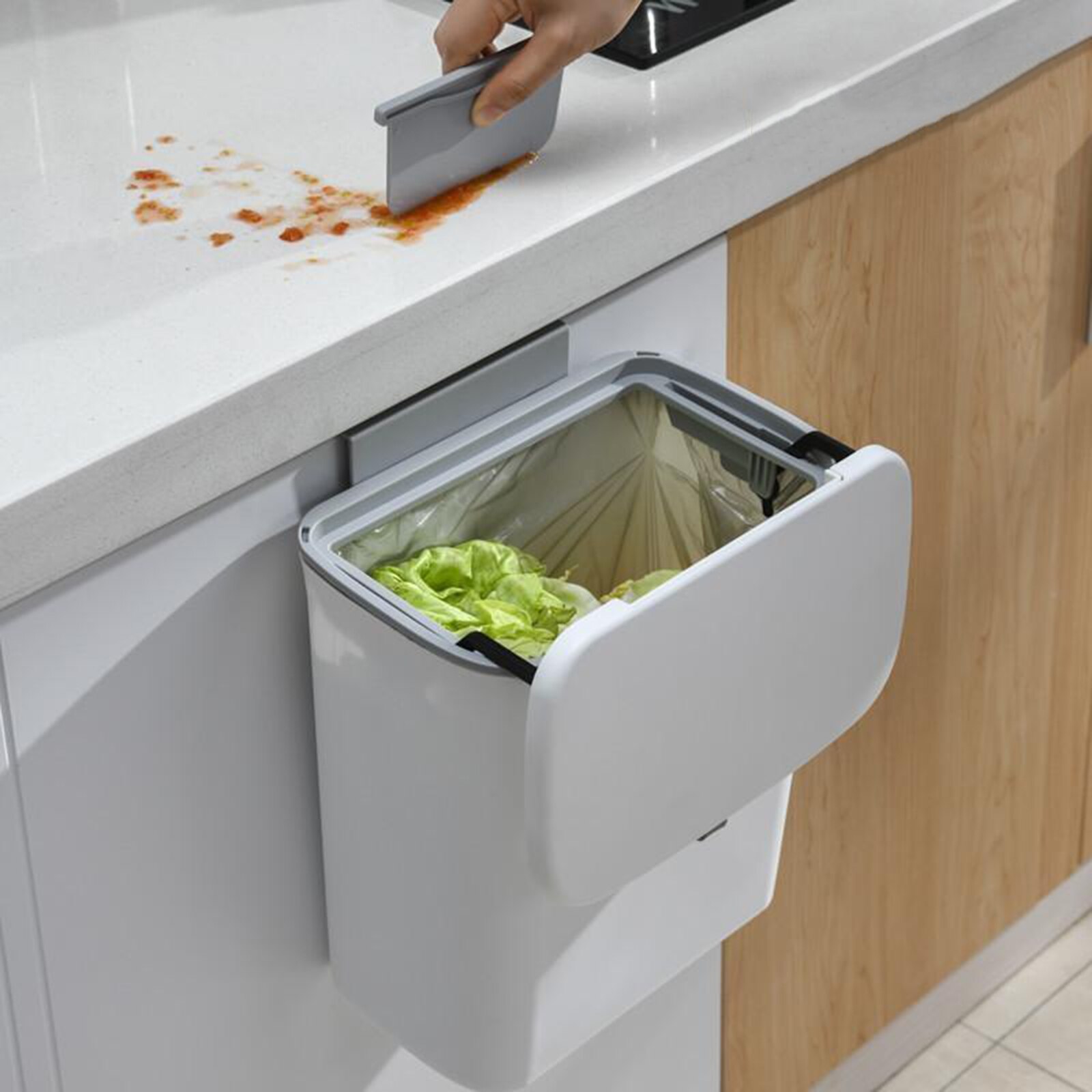 7/9L Kitchen Cabinet Door Hanging Trash Can with Lid Wall Mounted Waste Bin Garbage Basket Car Toilet Rubbish Storage Bucket
