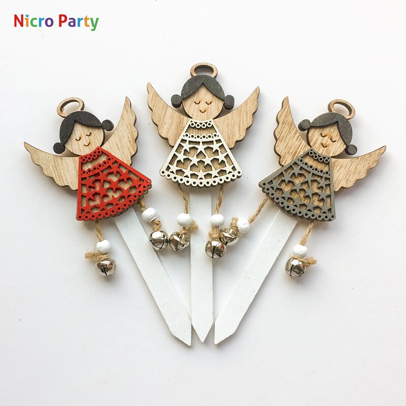 Nicro Houten 3 stks/set XMAS Cake Topper Angel Kerstman Slee Kind Verjaardag Decor DIY Home Party Decoratie # Chr67