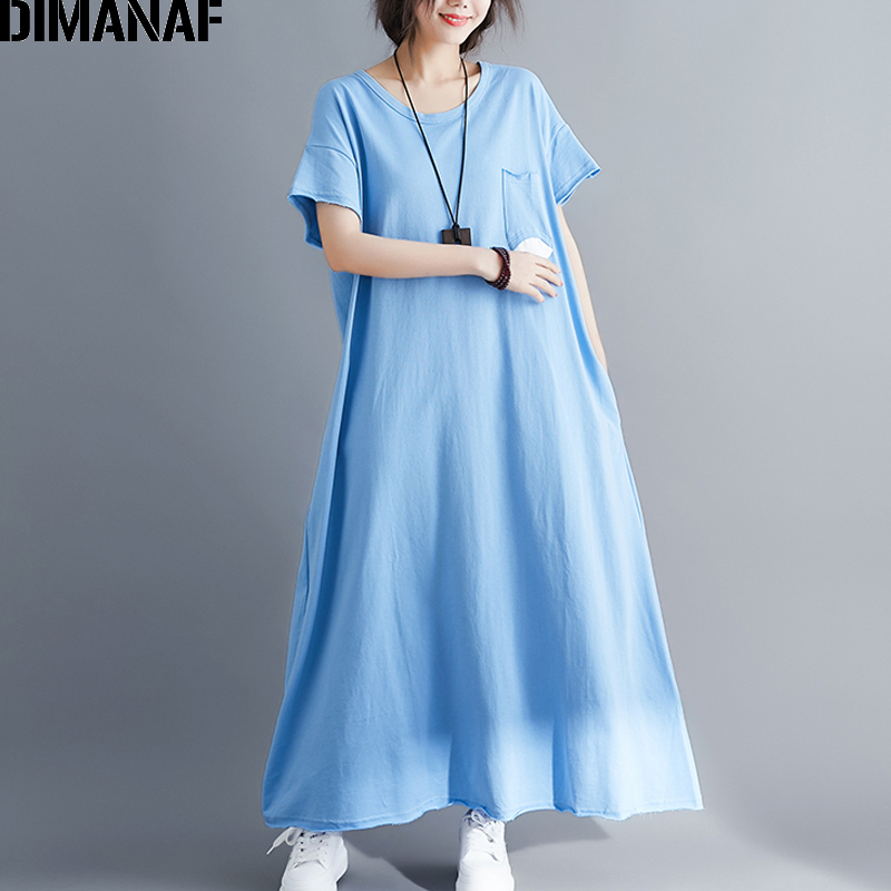 Dimanaf plus size vestido feminino tamanho grande algodão vestidos femininos roupas soltas casual senhora maxi vestido longo básico sólido verão 2021