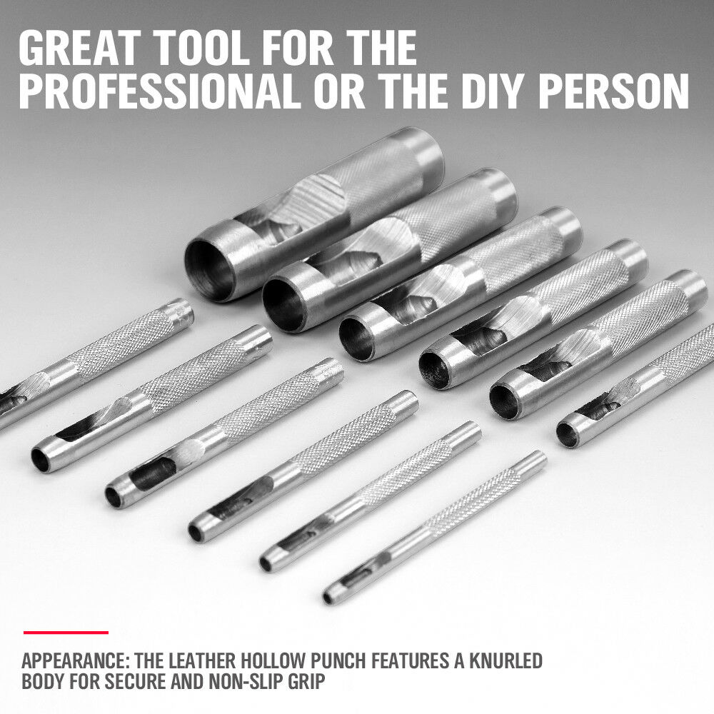 SEDY 12Pcs Leather Tools Hollow Metal Leather Hole Punch Set Leathercraft Hole Craft Set Hollow Puncher Belt Punch Hole Tool Set