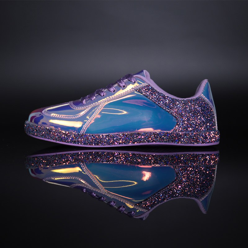 Women Sneakers Gold Glitter Shinny Bling Casual oxford Shoes Woman lady Ballet Flats Glossy Sneakers espadrilles flats: Lavender / 5