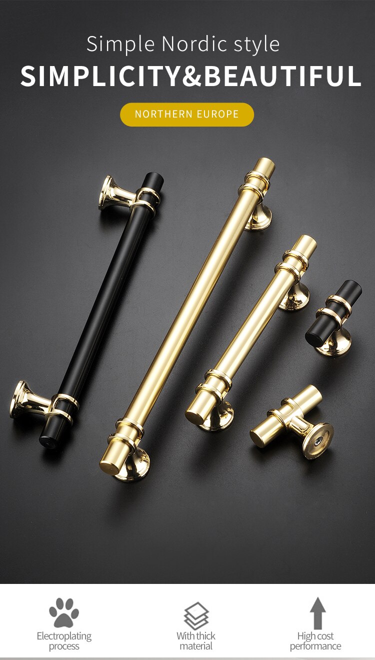 Golden Cabinet Handle Copper Brushed Kitchen Cabinet Door Knob Furniture Drawer Pull Hardware Trolley Handle