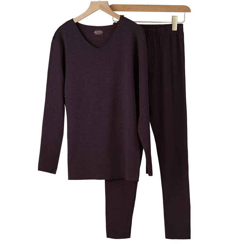 Roupa interior térmica terno além de veludo sem costura nova absorção de umidade e aquecimento terno térmico qiuyi calças compridas: Claret / XXL