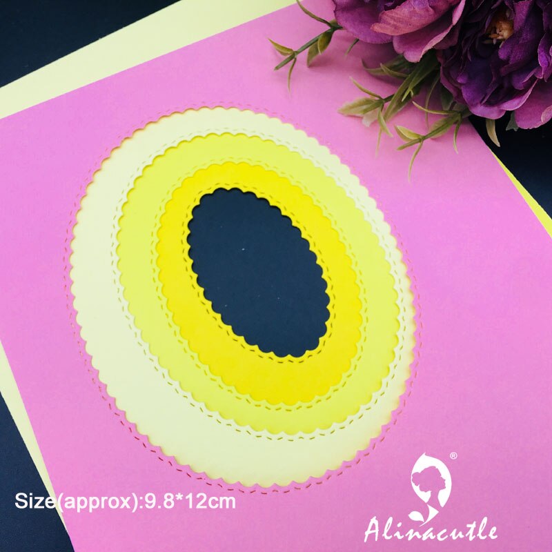 Corte de Metal troquelado 4pc de marco de borde ondulado Oval manualidades de papel de álbum de recortes de la tarjeta hecha a mano, álbum de un arte de Alinacutle morir