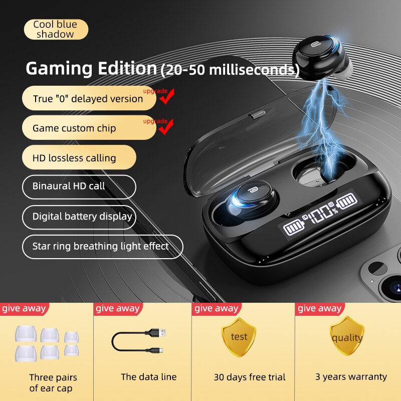 U8 TWS Bluetooth 5.0 Écouteurs Sans Fil Casque 9D Stéréo Sport Étanche Écouteurs Casques Avec Micro et Batterie Externe: Black
