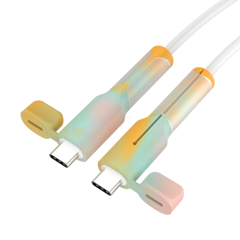 Charger Cable Protector, Type-C to Type-C/iPhone/USB A Silicone Charger Cord Protector, 2-in- Cord Protector with Cable Winder: Multicolour