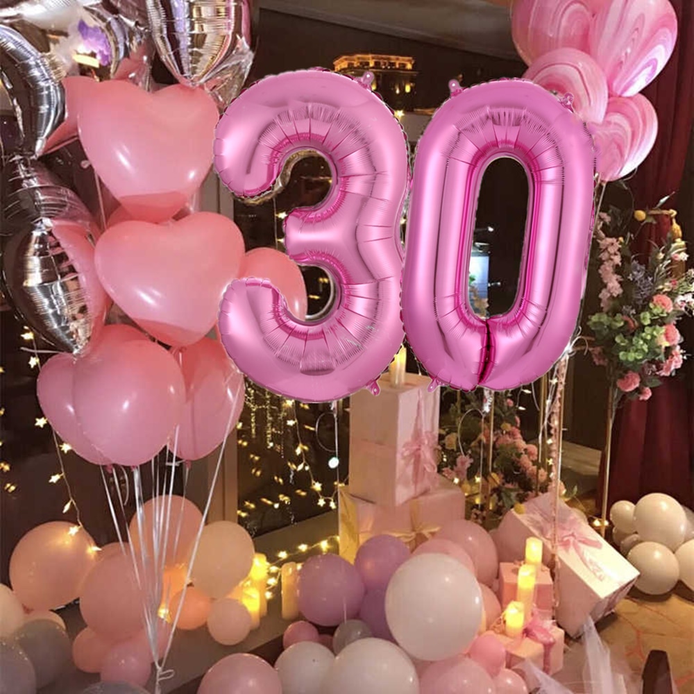 2pcs 32/40 inch Happy 30 Birthday Foil Balloons Red Pink Blue Silve Number 30th Years Old Party Decorations Anniversary Supplies