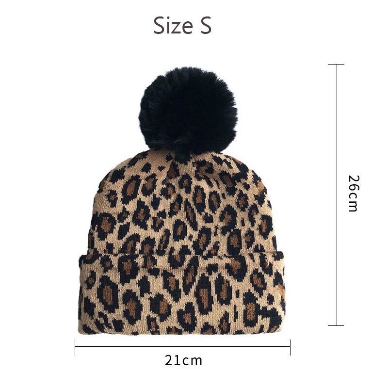 Leopard baby vintermössa för flickor pompong stickad mamma barn mössa för pojkar mössor elastisk varm beanie mössa