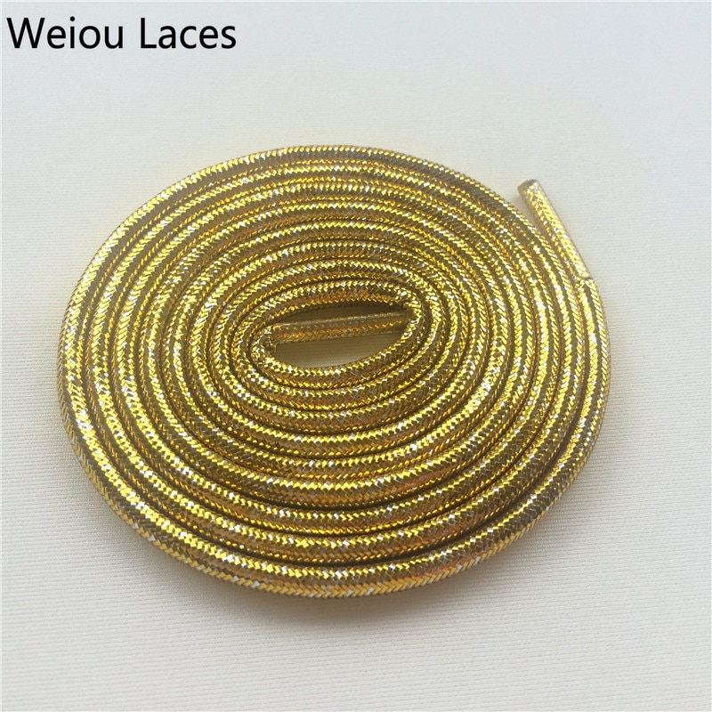 Offical weiou gull/sølv metallisk tau lisser blinkende skolisser glitter perlefarget sparkle sko lisser til kjole sko kvinner: 603 gulltråd / 160cm