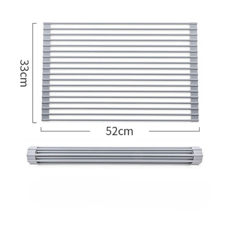 Duży Suszak na Naczynia w Rolce Składany Suszak na Naczynia Ociekacz robić Zlewu Suszak na Naczynia w Rolce Pełny Silikonowy Powłoka Stal Nierdzewna: Default Title