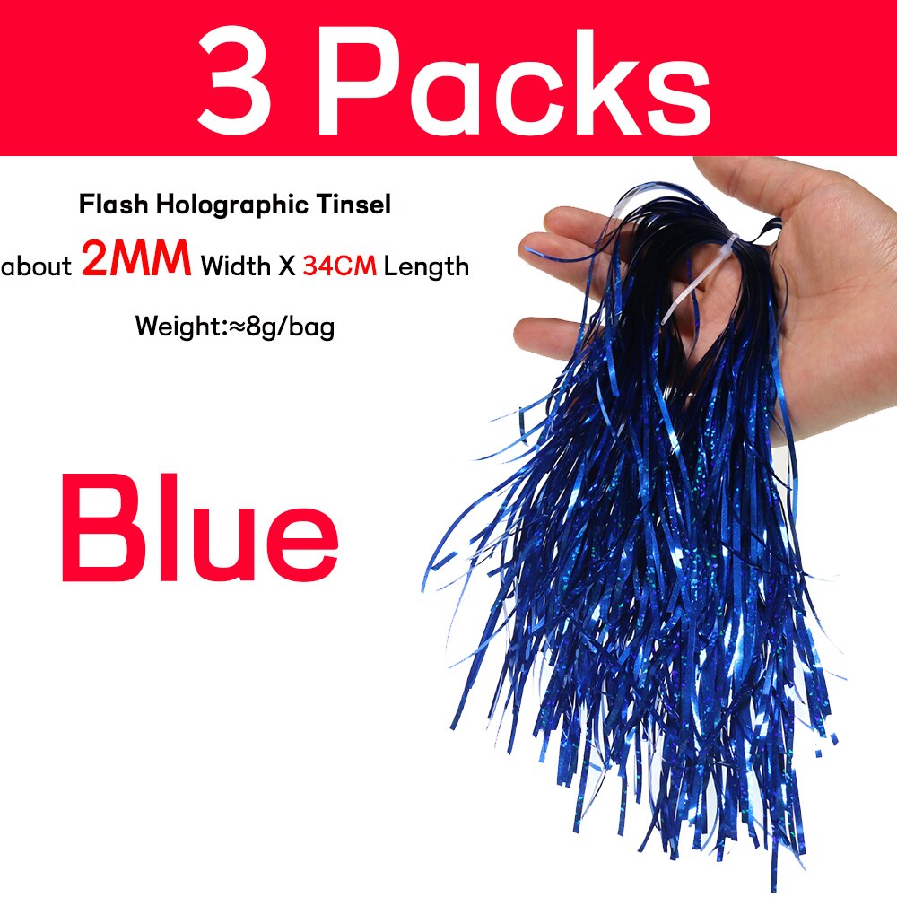 Wifreo 3Pack 2Mm Platte Flashabou Klatergoud Holografische Pike Bass Verse Of Zoutwater Streamer Fly Koppelverkoop Materiaal Crystal Flash strand: 3pack 2mm Blue