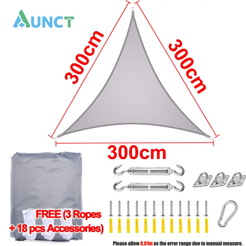 Aunct 3x3x3M Triangle Gray 300D Awnings Outdoor Waterproof Shade Sail Oxford Fabric Sun shade gazebo garden swimming Hiking YARD: 3x3x3m- accessories