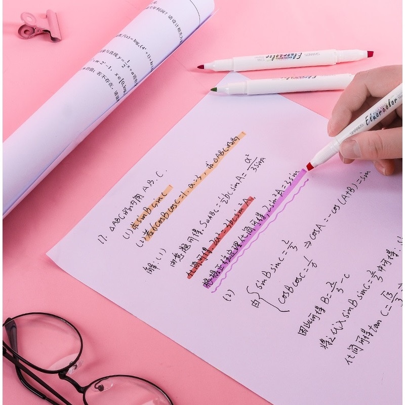 5 stk mild farve highlighter liner penne sæt dobbelt spids fed fin venlig fluorescerende markør bogstaver tegning kontor skole  f782