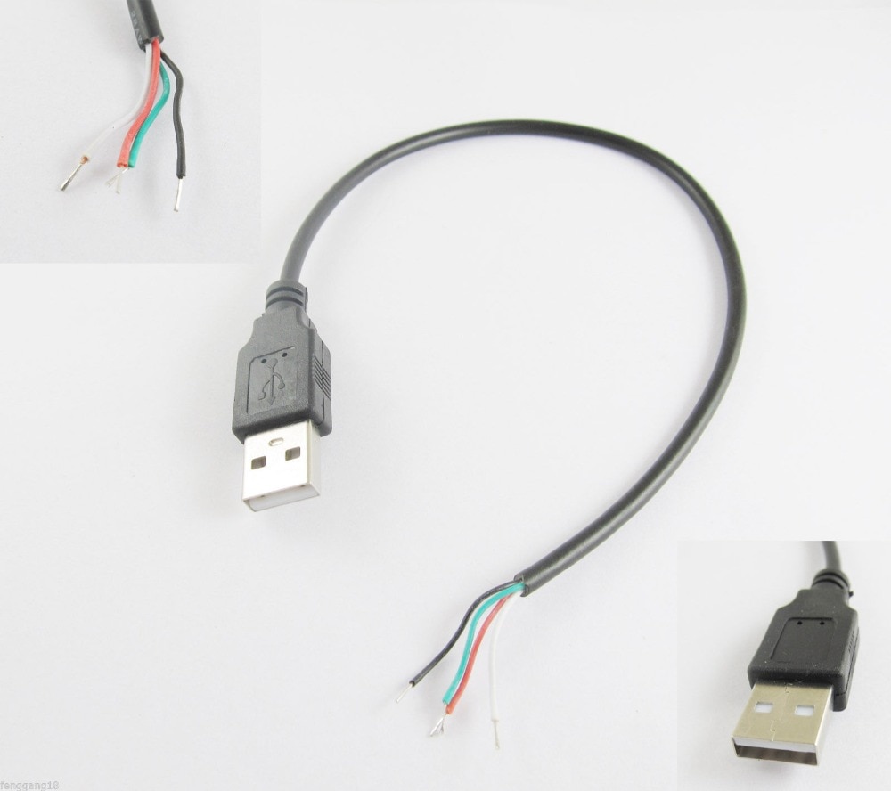 10 stks USB 2.0 Een Type Man Plug 4 Pin 4 Draad Charge Kabel Cord Connectors DIY 30 cm
