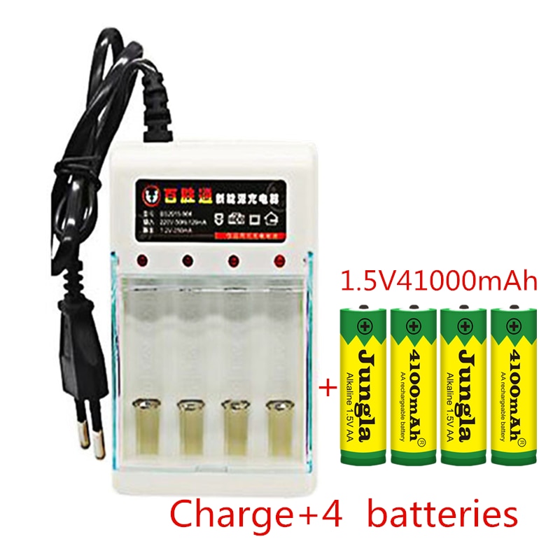 Pilas alcalinas recargables para juguetes mp3, baterías recargables AA de mah y 4100 V, cargador para juguetes con luz led, 1,5 unidades,