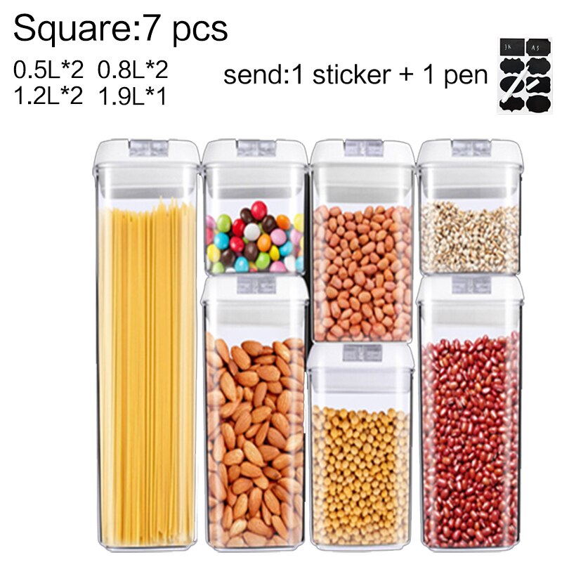 Food storage tank Purchase Food storage container Acrylic kitchen storage multigrain storage jar transparent sealed kitchen jars: 7 pcs set