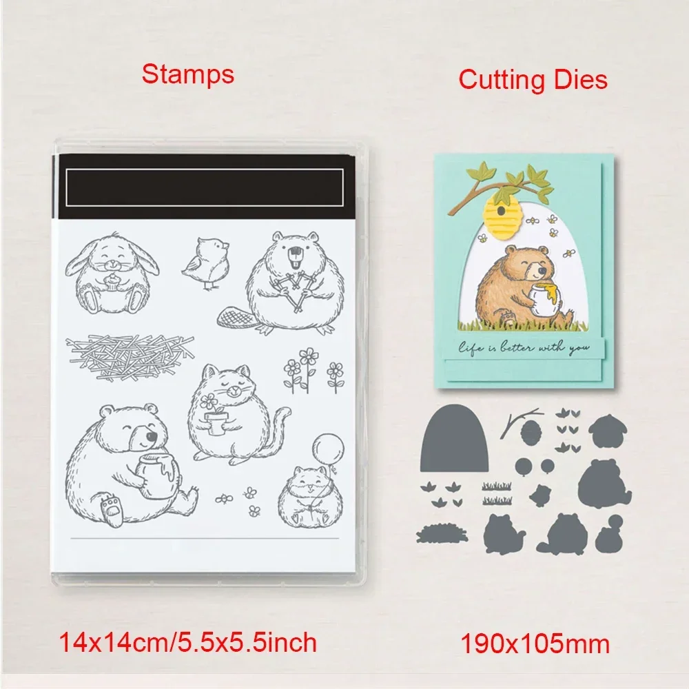 Smuk blomsterkrans med tekst, stempel og skæremaljer med mit hjerte, tedderbjørn, stempelsæt til gør-det-selv scrapbooking, kort, kreative ma: Mørk khaki