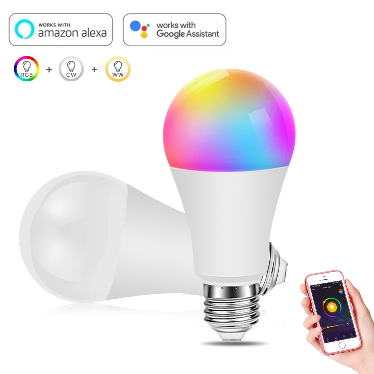 15W Smart House Wireless WIFI LED Light Bulb CCT RGB CW Dimmable Timer Function Magic Lamp Work with Alexa/Google Home 85-265V