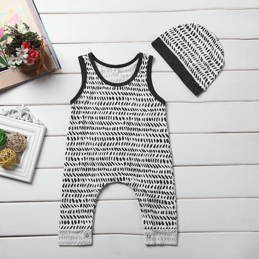 0-24M Zomer 2 Stuks Pasgeboren Baby Jongen Meisje Romper Mouwloos Katoenen Jumpsuit + Hoed Outfits Sunsuit Casual kinderen Kleding