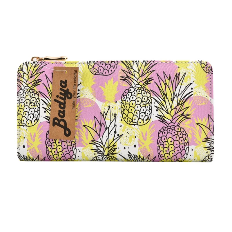 Badiya Vrouwen Ananas Fruit Afdrukken Zomer Lange Portemonnee PU Lederen Telefoon Pocket Dames Kaarthouder Tas Meisjes Rits Portemonnee