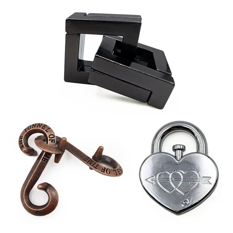 Rompecabezas De Metal rompecabezas 3 uds conjunto Casse Tete Difficile Rompecabezas IQ prueba juegos mágicos juguetes para niños adultos Juegos De Ingenio: Negro