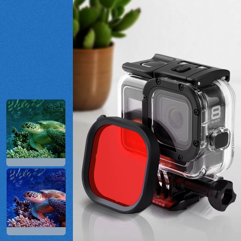 3- pakke filtre kit rød magenta snorkel linse rød farve filter til gopro hero 8 sort super dragt originalt hus taske tilbehør: Rød
