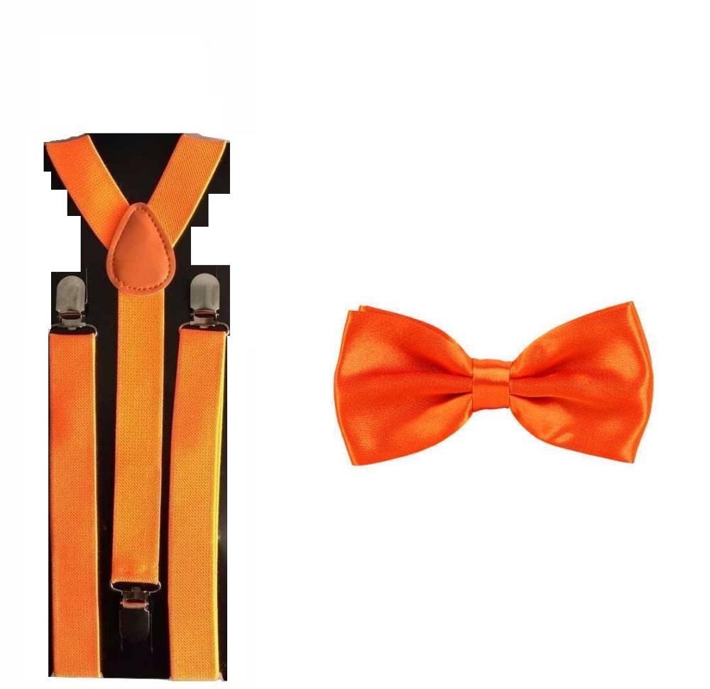 Men's Adult Matching Suspenders Braces & Pre-Tied Bow Tie Combo Sets Fancy Costume: Orange