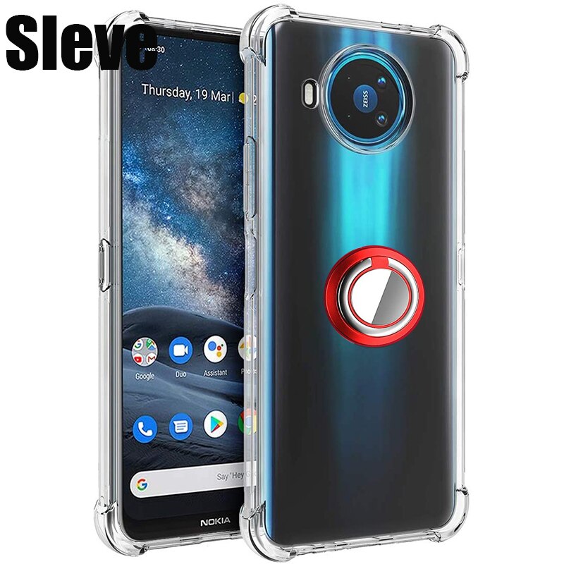 For Nokia 8.3 5G Case Shockproof Soft Finger Ring Holder Clear Airbag Case For Nokia 8.3 Nokia8.3 5G TA-1243 TA-1251: Red Ring